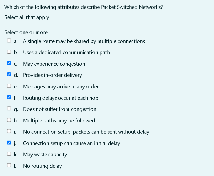 Which Of The Following Attributes Describe Packet Switched Networks Select All That Apply Select One Or More A A Sing 1