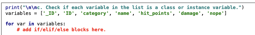Print N Nc Check If Each Variable In The List Is A Class Or Instance Variable Variables Id Id Category 1