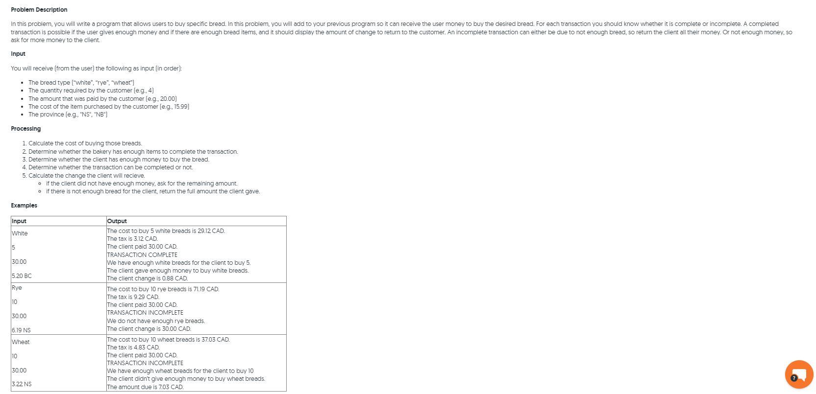 Problem Description In This Problem You Will Write A Program That Allows Users To Buy Specific Bread In This Problem 1