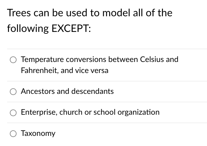 Trees Can Be Used To Model All Of The Following Except Temperature Conversions Between Celsius And Fahrenheit And Vice 1