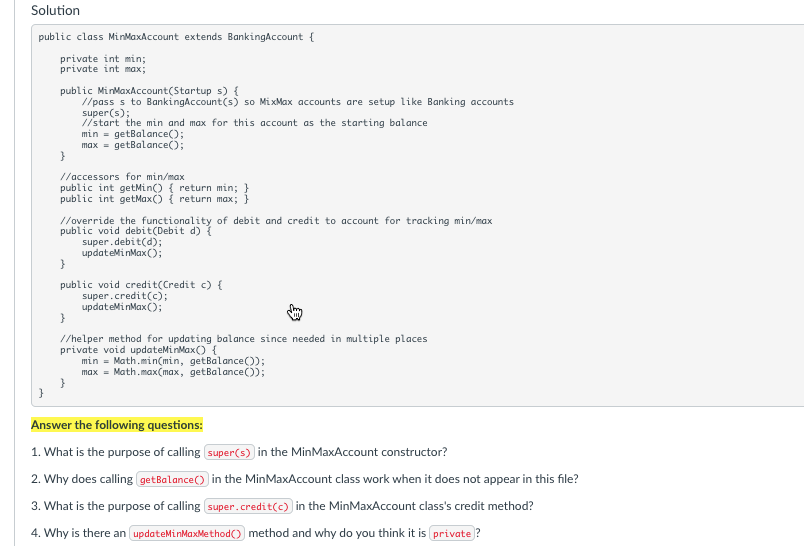 Solution Public Class Minmaxaccount Extends Bankingaccount Private Int Min Private Int Max Public Minmaxaccount Star 1
