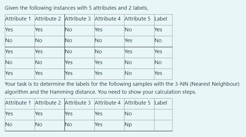 Given The Following Instances With 5 Attributes And 2 Labels Attribute 1 Attribute 2 Attribute 3 Attribute 4 Attribute 1