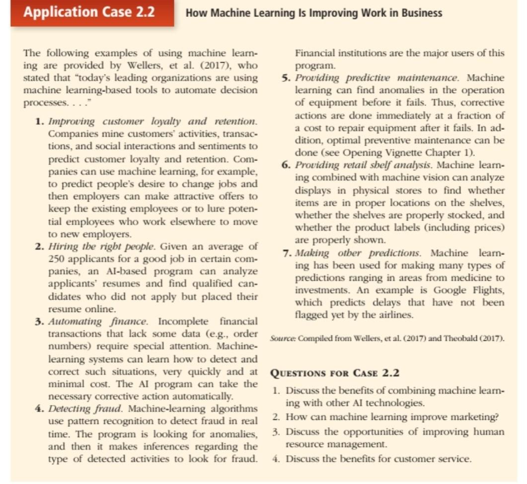 Application Case 2 2 How Machine Learning Is Improving Work In Business The Following Examples Of Using Machine Learn I 1