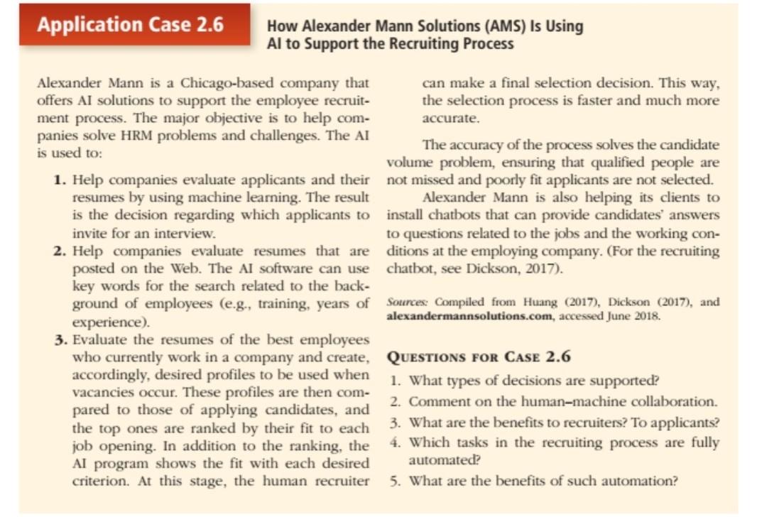 Application Case 2 6 Alexander Mann Is A Chicago Based Company That Offers Ai Solutions To Support The Employee Recruit 1
