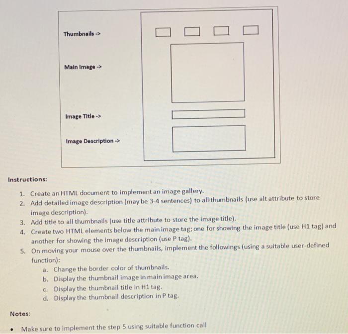 Thumbnails Main Image Image Title Image Description Instructions 1 Create An Html Document To Implement An 1