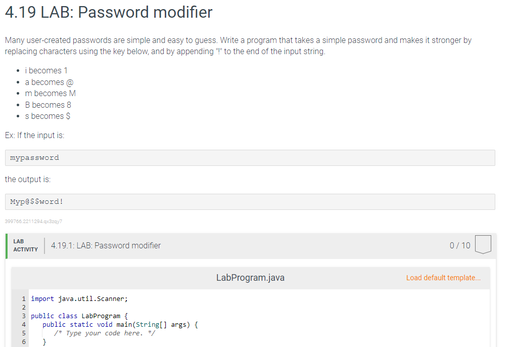 4 19 Lab Password Modifier Many User Created Passwords Are Simple And Easy To Guess Write A Program That Takes A Simpl 1