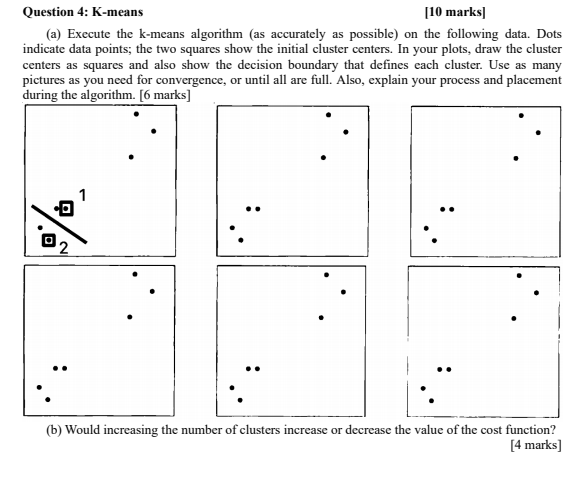 A Execute The K Means Algorithm As Accurately As Possible On The Following Data Dots Indicate Data Points The Two 1