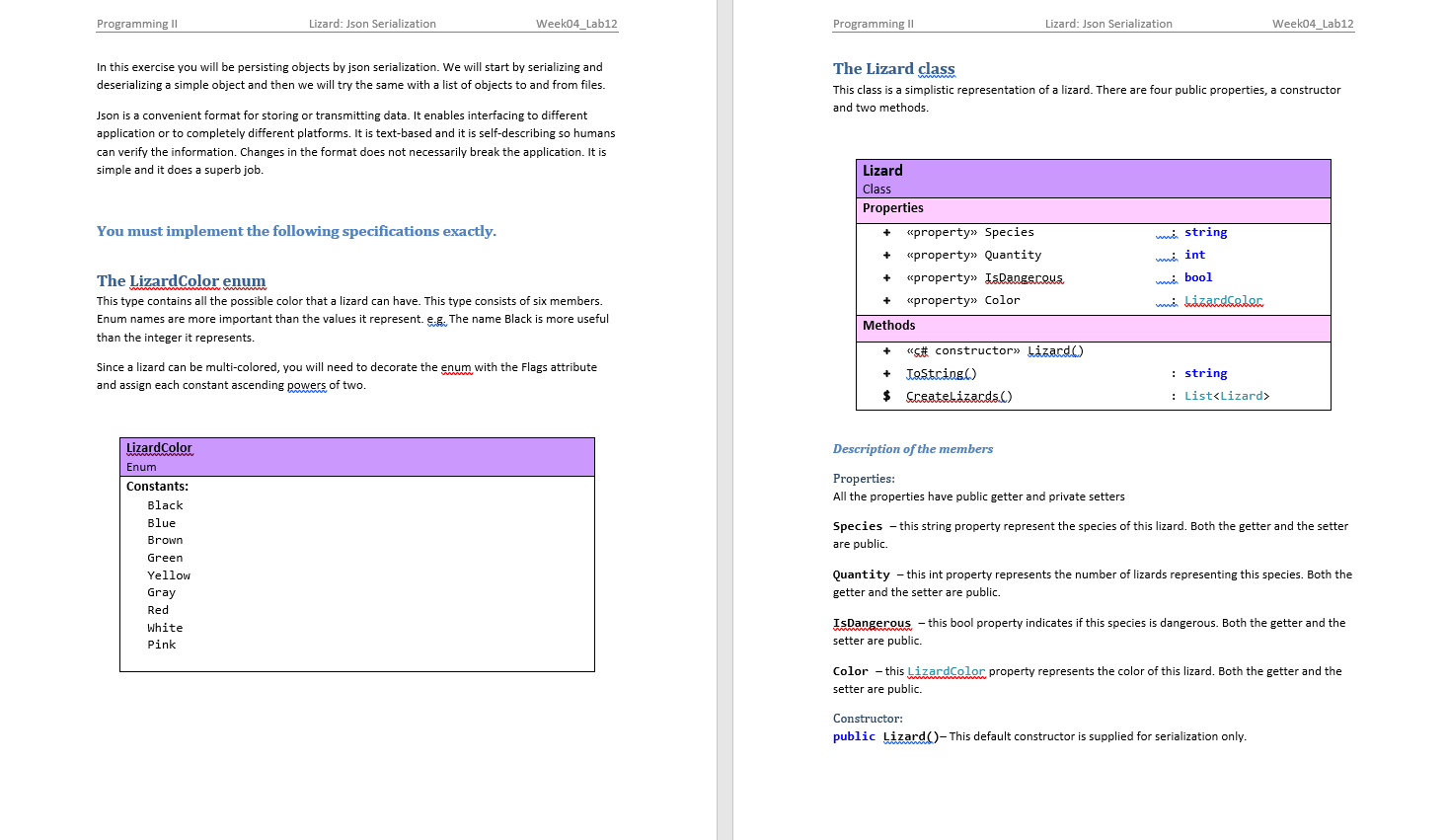 Programming Ii Lizard Json Serialization Week04 Lab12 In This Exercise You Will Be Persisting Objects By Json Serializa 1