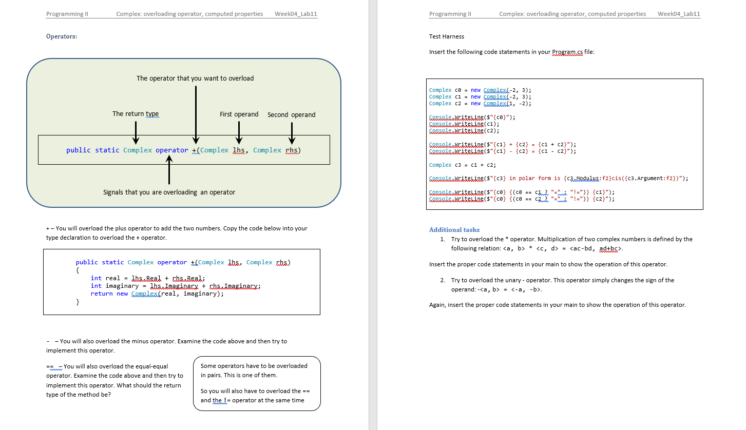 Programming Ii Complex Overloading Operator Computed Properties Week04 Lab11 This Exercise You Will Be Exploring More 2