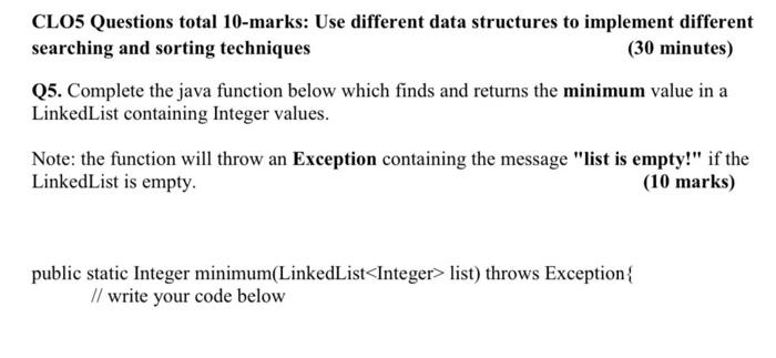 Clo5 Questions Total 10 Marks Use Different Data Structures To Implement Different Searching And Sorting Techniques 30 1