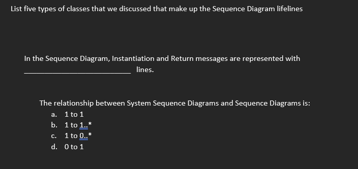 List Five Types Of Classes That We Discussed That Make Up The Sequence Diagram Lifelines In The Sequence Diagram Instan 1