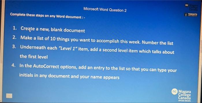Nep Microsoft Word Question 2 Complete These Steps On Any Word Document 1 Create A New Blank Document 2 Make A Lis 1