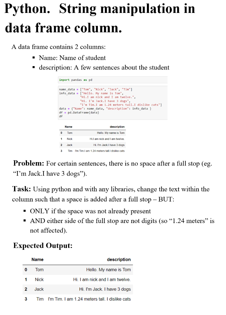 Python String Manipulation In Data Frame Column A Data Frame Contains 2 Columns Name Name Of Student Description 1