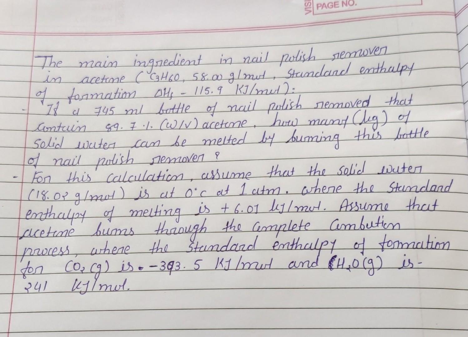 Page No In Cl The Main Ingredient In Nail Polish In Nail Polish Remover Acetime 3hgr 58 00 G Mut Standard Enthalpy 1
