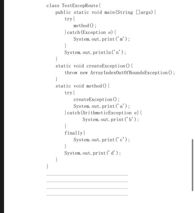 1 Write The Output Of These Code Block Without Running Class Testexceproute Public Static Void Main String Args 2