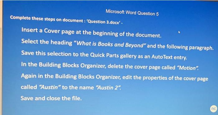 Microsoft Word Question 5 Complete These Steps On Document Question 3 Docx Insert A Cover Page At The Beginning Of 1