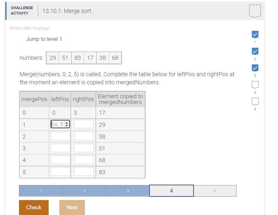 Challenge 13 10 1 Merge Sort Activity 397240 1808170 Qx3zqy7 Jump To Level 1 Numbers 29 51 83 17 38 68 Merge Numbers 1