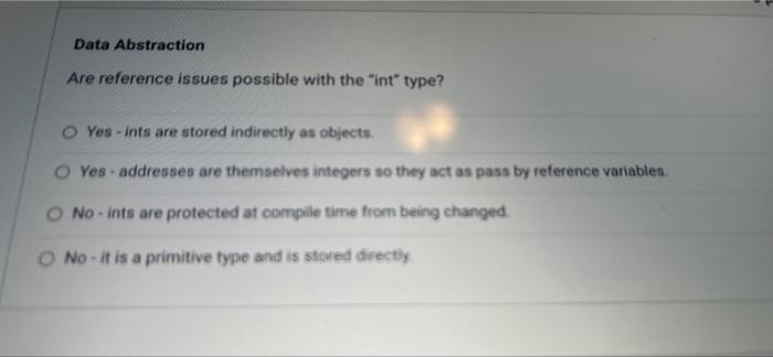 Data Abstraction Are Reference Issues Possible With The Int Type Yes Ints Are Stored Indirectly As Objects Yes Addre 1