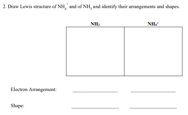 2 Draw Lewis Structure Of Nh And Of Nh And Identify Their Arrangements And Shapes Nh3 Nh Electron Arrangement Sha 1