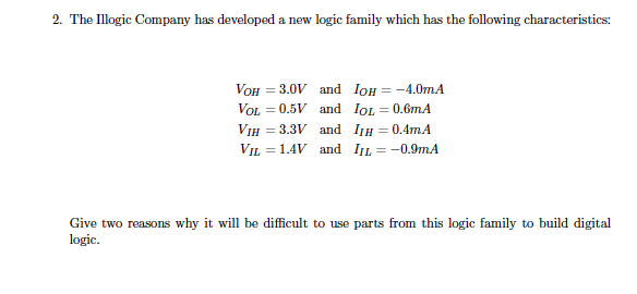 2 The Illogic Company Has Developed A New Logic Family Which Has The Following Characteristics Voh 3 0v And Ioh 4 1