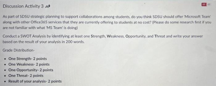 49 49 Discussion Activity 3 A As Part Of Sdsu Strategic Planning To Support Collaborations Among Students Do You Think 1