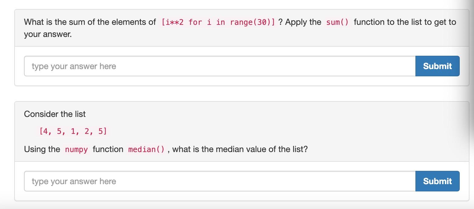 What Is The Sum Of The Elements Of I 2 For I In Range 30 Apply The Sum Function To The List To Get To Your Ans 1