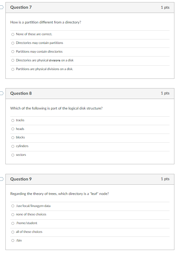 Question 7 How Is A Partition Different From A Directory None Of These Are Correct O Directories May Contain Partition 1