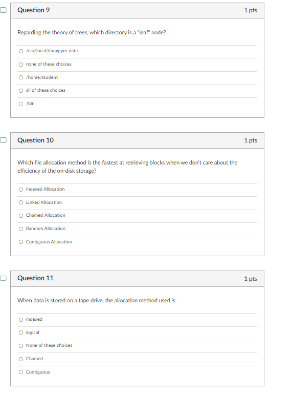 Question 9 Regarding The Theory Of Trees Which Directory Is A Leaf Node O Usr Local Linuxgym Data O None Of These C 1