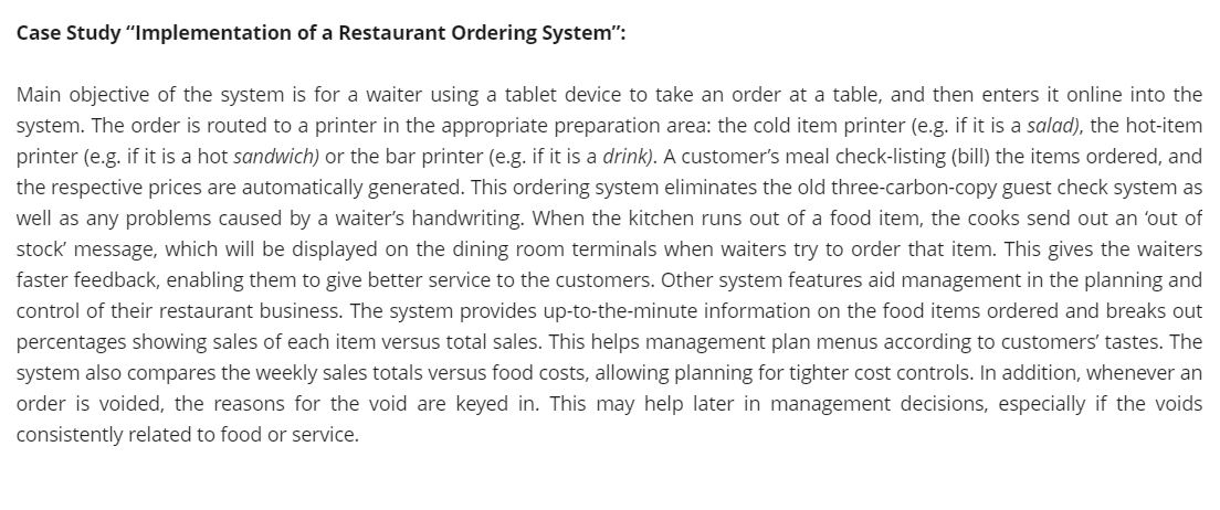 Case Study Implementation Of A Restaurant Ordering System Main Objective Of The System Is For A Waiter Using A Tablet 1