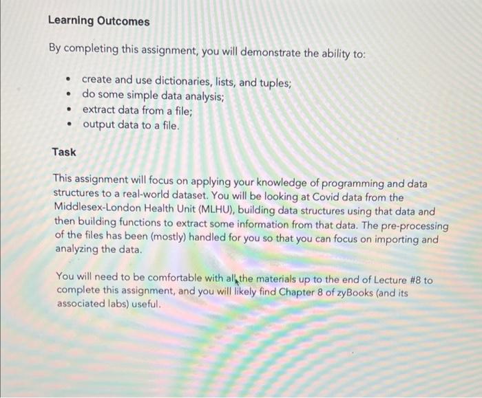 Learning Outcomes By Completing This Assignment You Will Demonstrate The Ability To Create And Use Dictionaries Lis 1