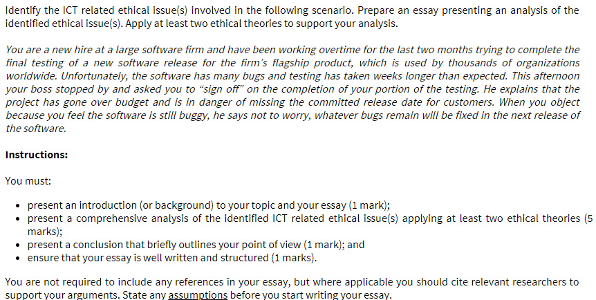 Identify The Ict Related Ethical Issue S Involved In The Following Scenario Prepare An Essay Presenting An Analysis Of 1