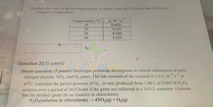 Calculate The Value Of The Activation Energy In Joules From The Following Data Of The Rule Constant Vs Temperature Te 1