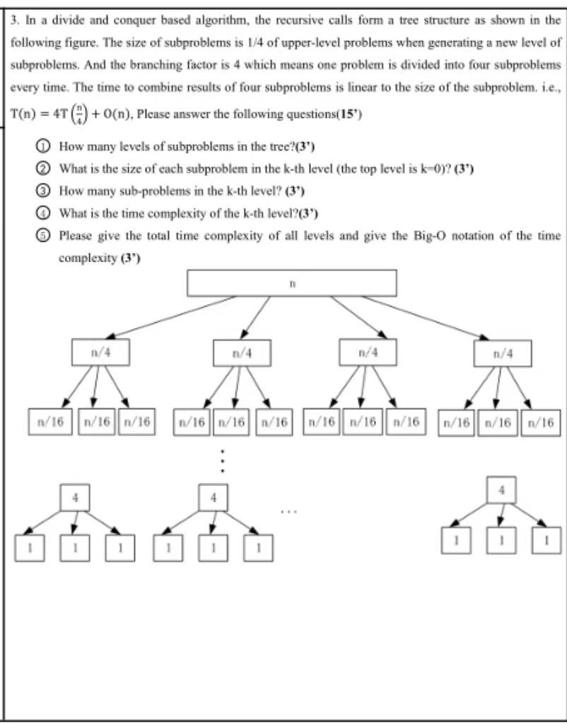3 In A Divide And Conquer Based Algorithm The Recursive Calls Form A Tree Structure As Shown In The Following Figure 1
