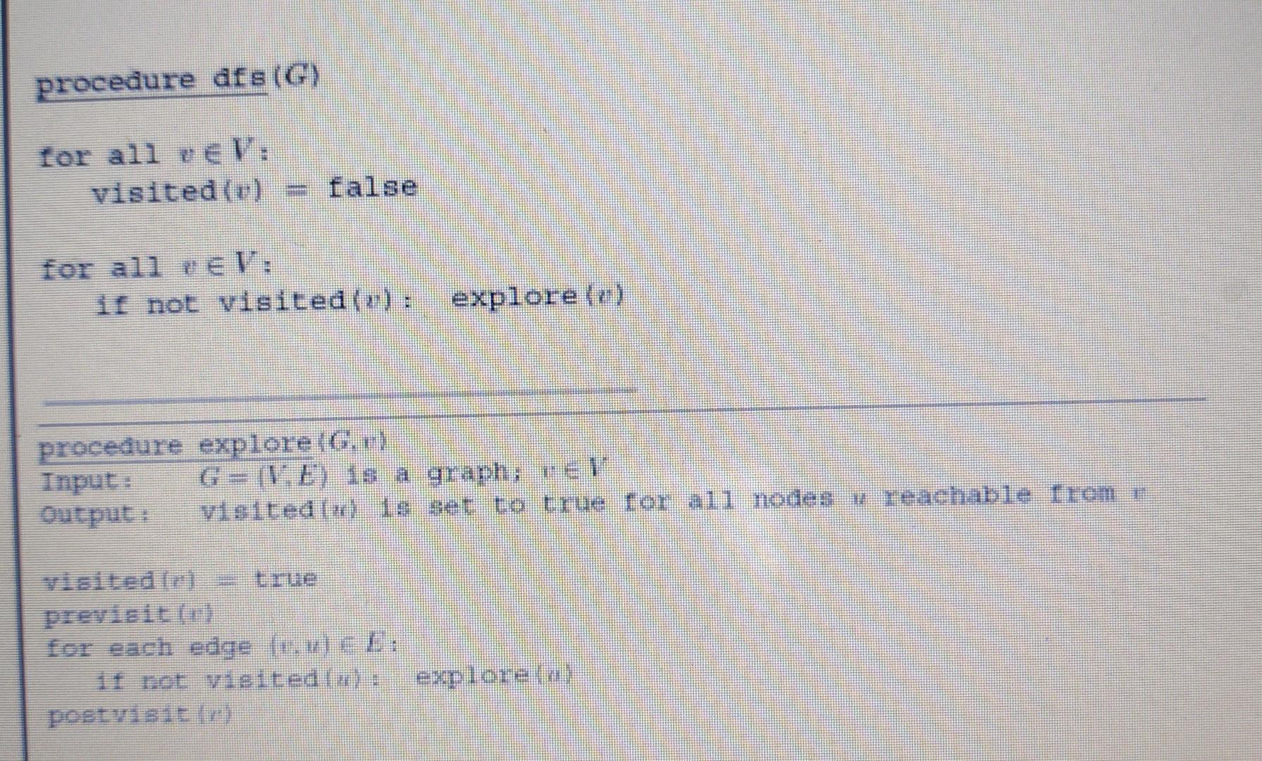 Procedure Dfs G For All Ev For All Ev Visited V False If Not Visited R Explore R Procedure Explore G R 2