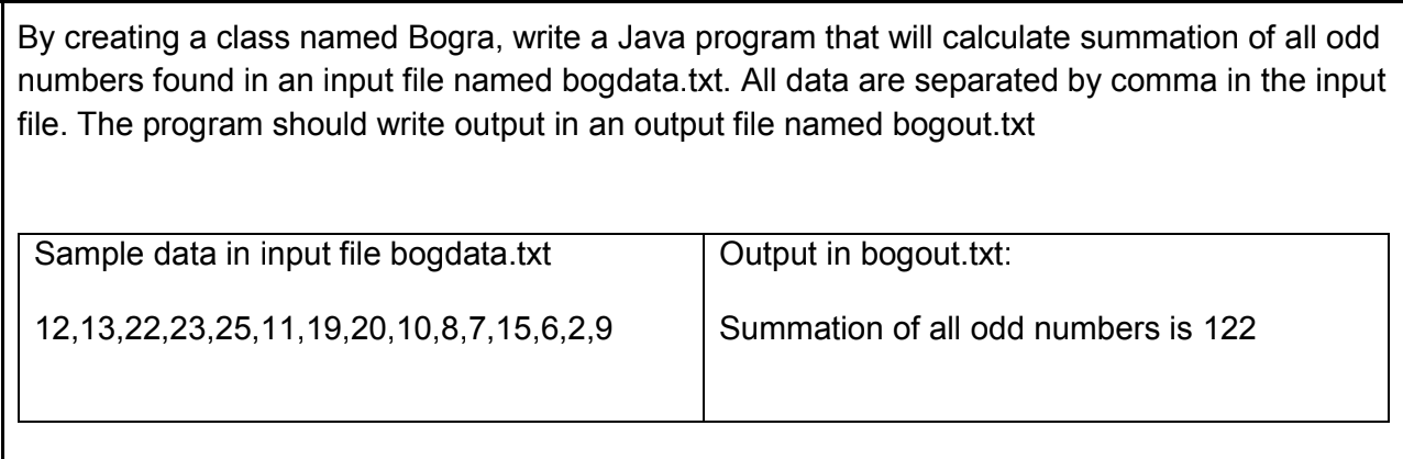 By Creating A Class Named Bogra Write A Java Program That Will Calculate Summation Of All Odd Numbers Found In An Input 1