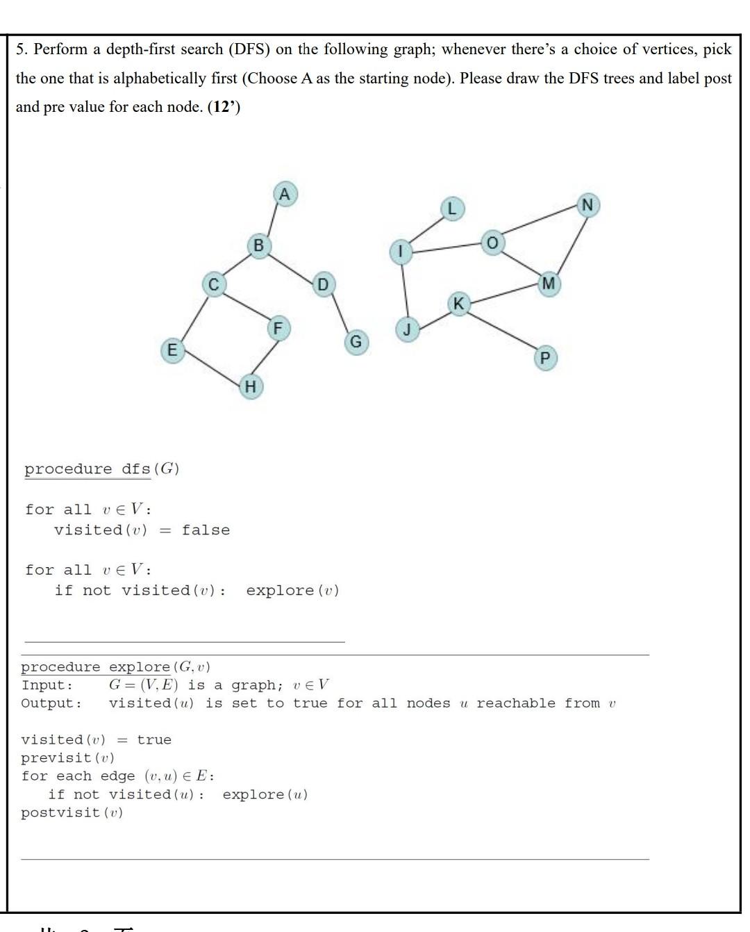 5 Perform A Depth First Search Dfs On The Following Graph Whenever There S A Choice Of Vertices Pick The One That I 1