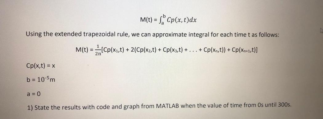 M T Cp X T Dx Using The Extended Trapezoidal Rule We Can Approximate Integral For Each Time T As Follows M T Zn 1