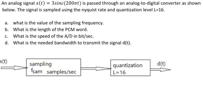An Analog Signal X T 3sinc 200nt Is Passed Through An Analog To Digital Converter As Shown Below The Signal Is Samp 1