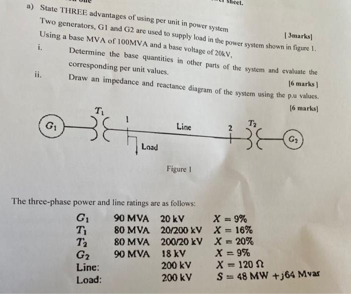 A State Three Advantages Of Using Per Unit In Power System Two Generators G1 And G2 Are Used To Supply Load In The Pow 1
