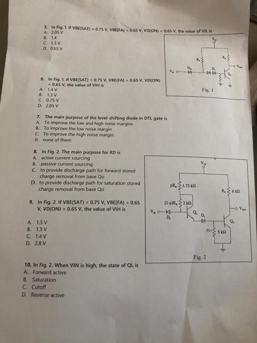 1 In Fig 3 If Vbe Sat 0 75 V Vbe Fa 0 65 V Vd On 0 65 V Vce Sat 0 1 V When Vin Is High The Current Pass 2