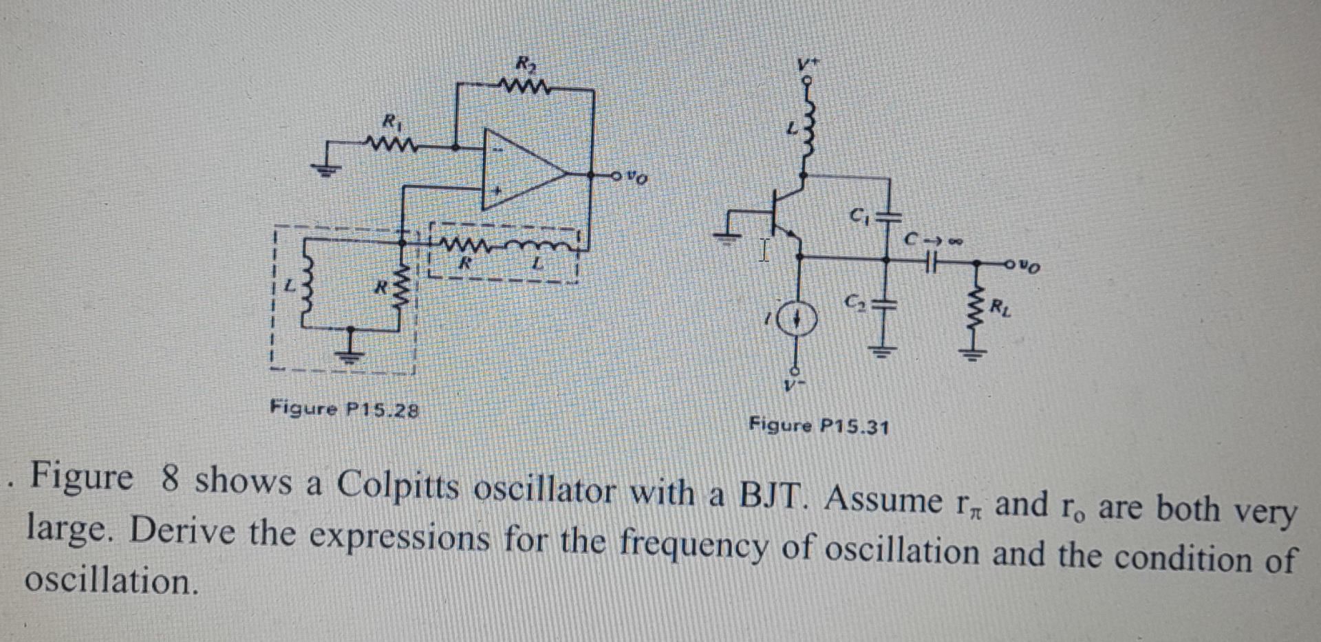 R Www Www Vo Ovo Figure P15 28 Figure P15 31 Figure 8 Shows A Colpitts Oscillator With A Bjt Assume R And Ro Are 1