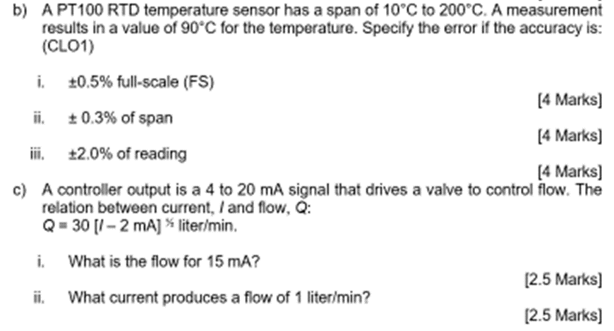B A Pt100 Rtd Temperature Sensor Has A Span Of 10 C To 200 C A Measurement Results In A Value Of 90 C For The Temperat 1