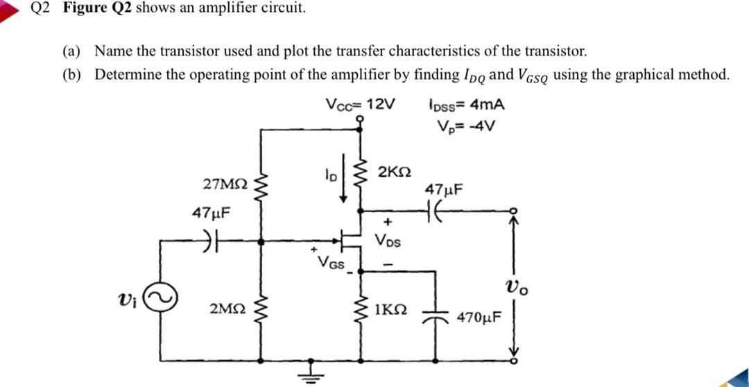 Q2 Figure Q2 Shows An Amplifier Circuit A Name The Transistor Used And Plot The Transfer Characteristics Of The Trans 1