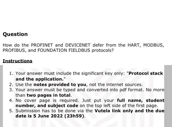 Question How Do The Profinet And Devicenet Defer From The Hart Modbus Profibus And Foundation Fieldbus Protocols Ins 1