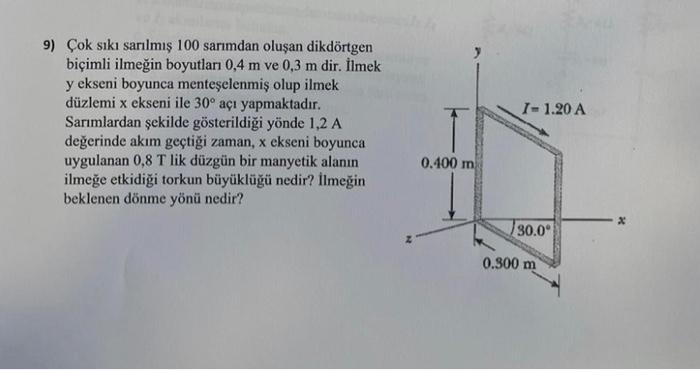 9 Cok Siki Sarilmis 100 Sarimdan Olusan Dikdortgen Bicimli Ilmegin Boyutlari 0 4 M Ve 0 3 M Dir Ilmek Y Ekseni Boyunca 1