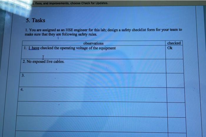 Fixes And Improvements Choose Check For Updates 5 Tasks 1 You Are Assigned As An Hse Engineer For This Lab Desig 1