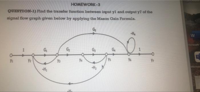 Homework 3 Question 1 Find The Transfer Function Between Input Yl And Output Y7 Of The Signal Flow Graph Given Below By 1