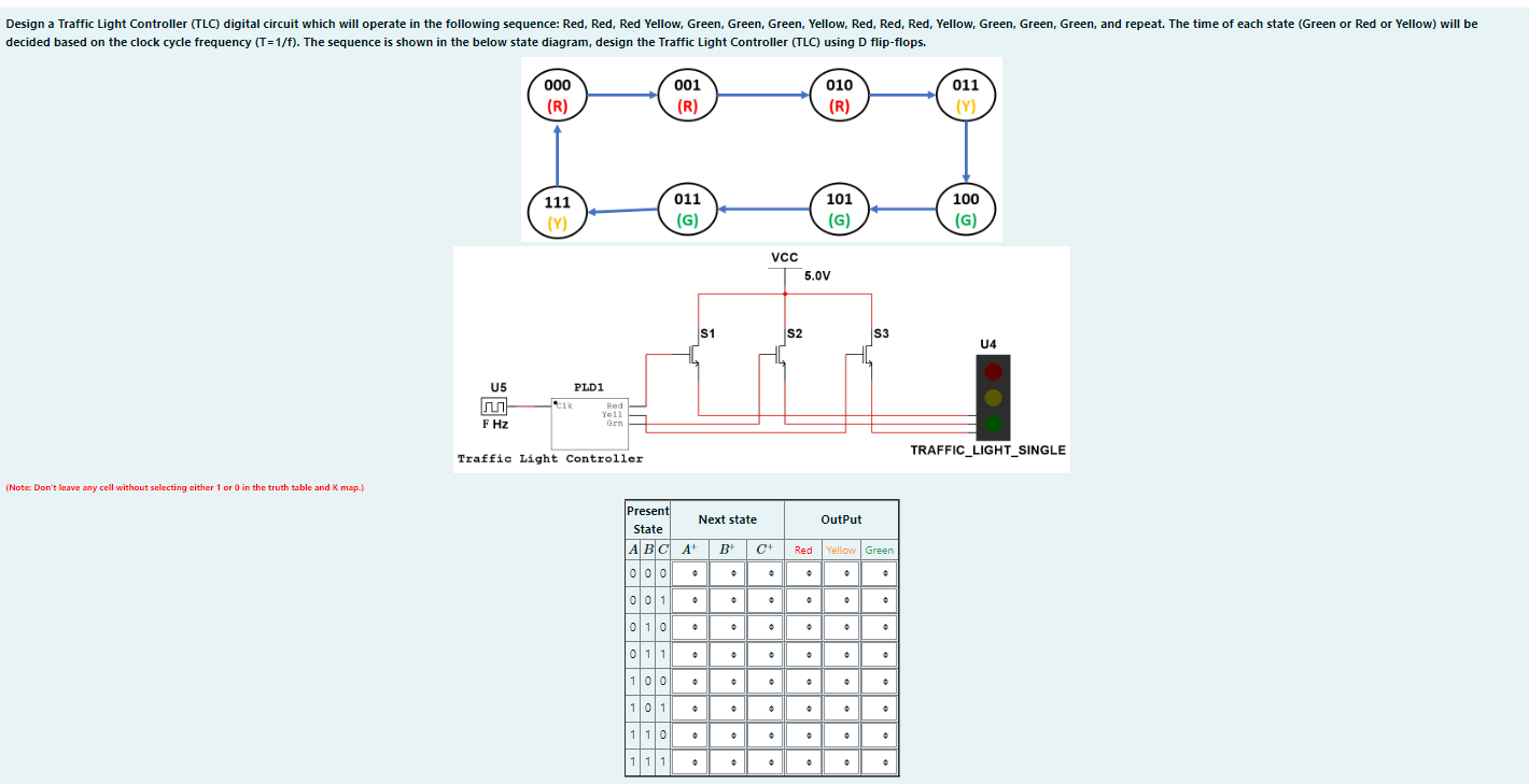 Design A Traffic Light Controller Tlc Digital Circuit Which Will Operate In The Following Sequence Red Red Red Yell 1