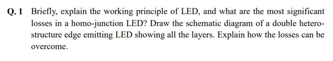 Q 1 Briefly Explain The Working Principle Of Led And What Are The Most Significant Losses In A Homo Junction Led Dra 1