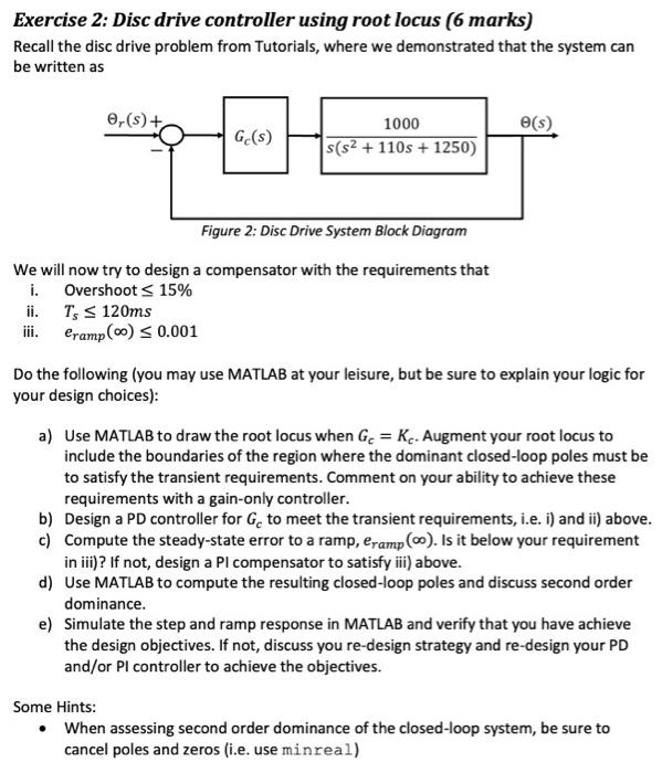 Exercise 2 Disc Drive Controller Using Root Locus 6 Marks Recall The Disc Drive Problem From Tutorials Where We Demo 1